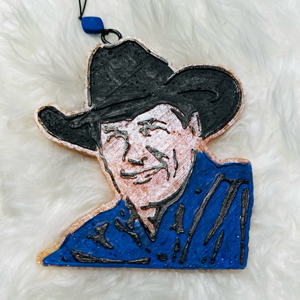 George Straight Car Freshie/ Large size 5 x 4.5 inches. Blue Shirt